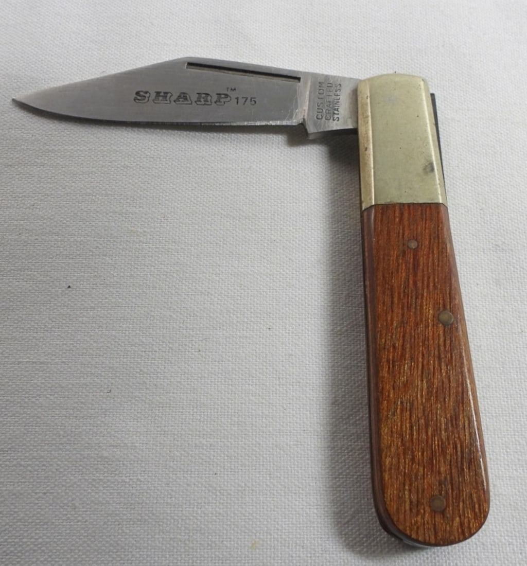 Sharp 175 Folding Pocket Knife: Sharp 175 custom crafted stainless Japan, 6" total length with a wooden handle