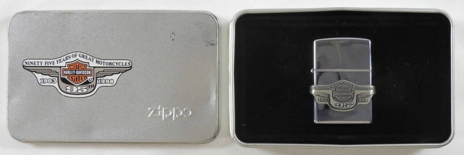 Sealed Harley Davidson 95 Year Zippo: Sealed ninety-five years of great motorcycles, 1903- 1998, 95th anniversary lighter.