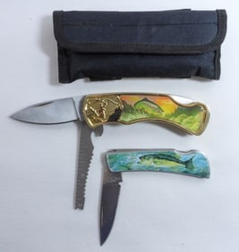 2 Pocket Knives Fish Art Work Handles