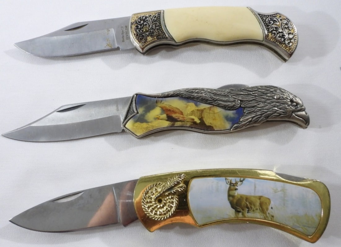 (3) Decorated Lock-Back Knives (1 of 3)