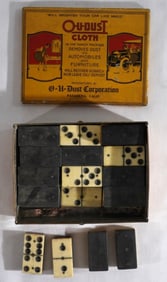 Vintage Dominoes in O-U-Dust Cloth Tin Case