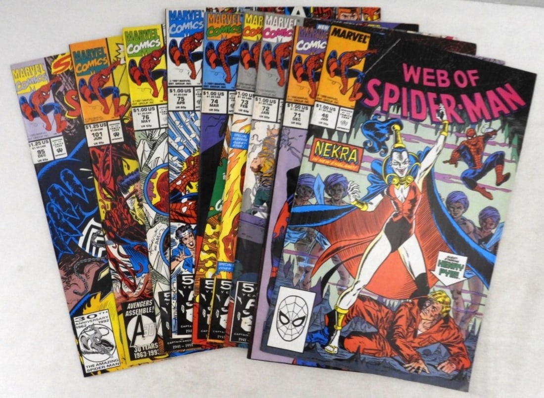 Web Of Spider-Man Lot Of 9: 9, Web of Spider-Man, #71-76, and others, conditions vary