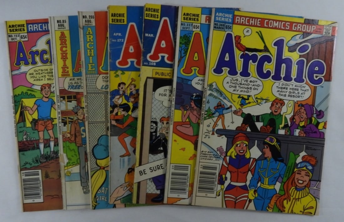 (5) Archie And (2) Archie And Me: Numbers 108,172, 255 Has liquid damage, 337, and 340. Archie and me numbers are 85 and 153