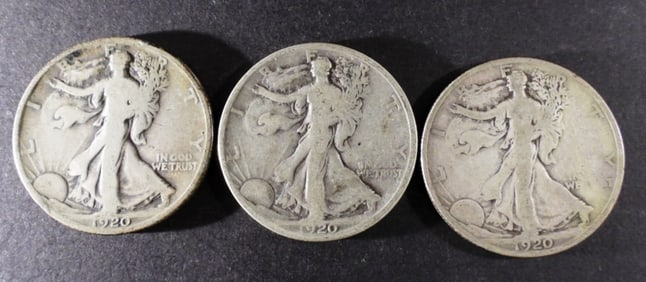 (3) 1920 Liberty Walking Half Dollar