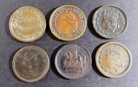 (6) Civil War Tokens