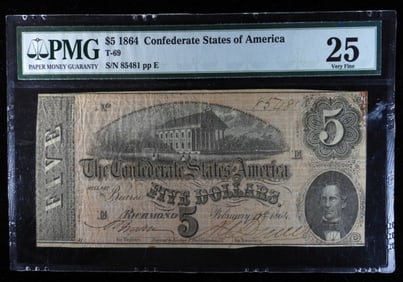 1864 $5 Confederate States Of America