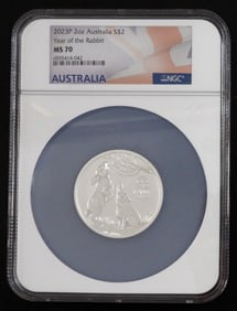 2023-P $2 YEAR OF THE RABBIT 2 OZ SILVER MS70