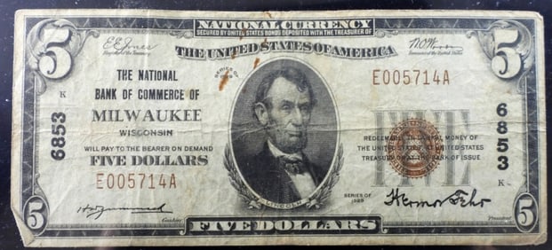 1929 $5 Milwaukee, Wisconsin Obsolete