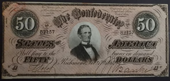 1864 Confederate America $50 Bill 3 Series