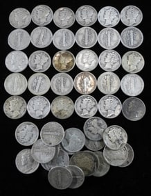 (50) Mixed Date Mercury Silver Dimes