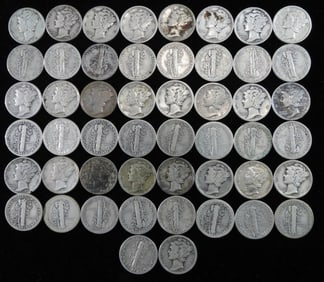 (50) Mixed Date Mercury Silver Dimes