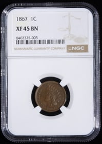 1867 Indian Cent NGC XF 45 BN