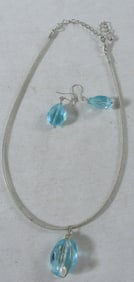 Aquamarine Color Necklace & Earrings