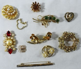 11 Gold-Tone Brooches