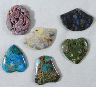 6 Polished Gemstone Pendants