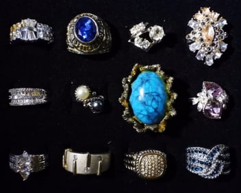 12 Silver-Tone Rings