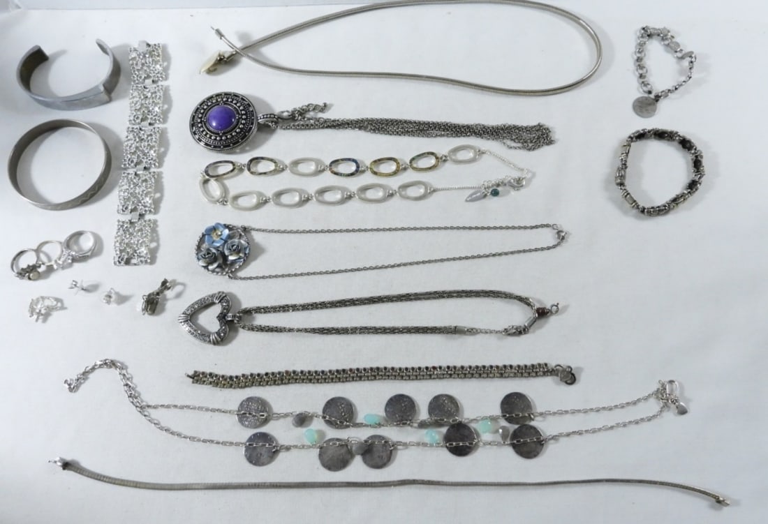 Silver-Tone Jewelry Lot: 6 bracelets, 6 necklaces, and more