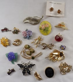 (20) Brooches & (1) Pair Of Clip-On