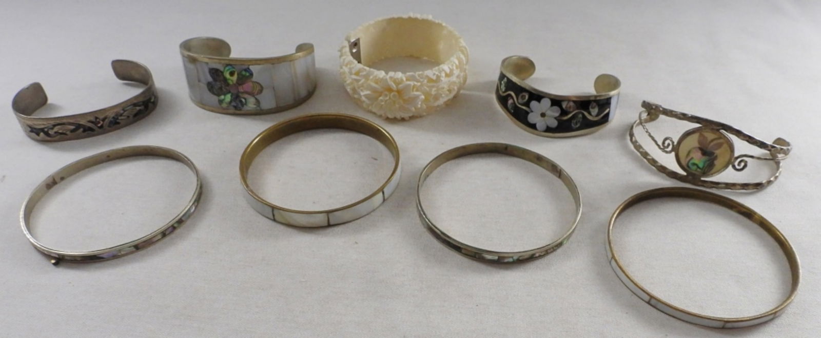 (9) Silver-Tone & Shell Bracelets: Bid Vintage
