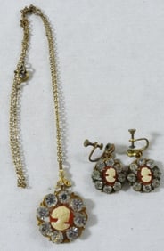 Matching Cameo Necklace & Earrings