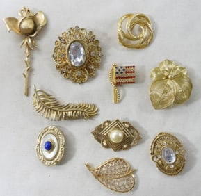 10 Gold-Tone Brooches