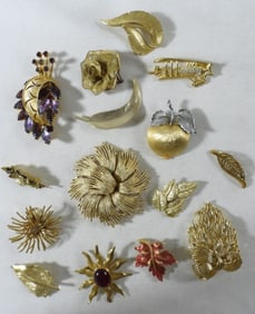 15 Gold-Tone Brooches