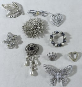 10 Silver-Tone Brooches