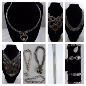 Lot Of Silver-Tone Necklaces & Bracelets