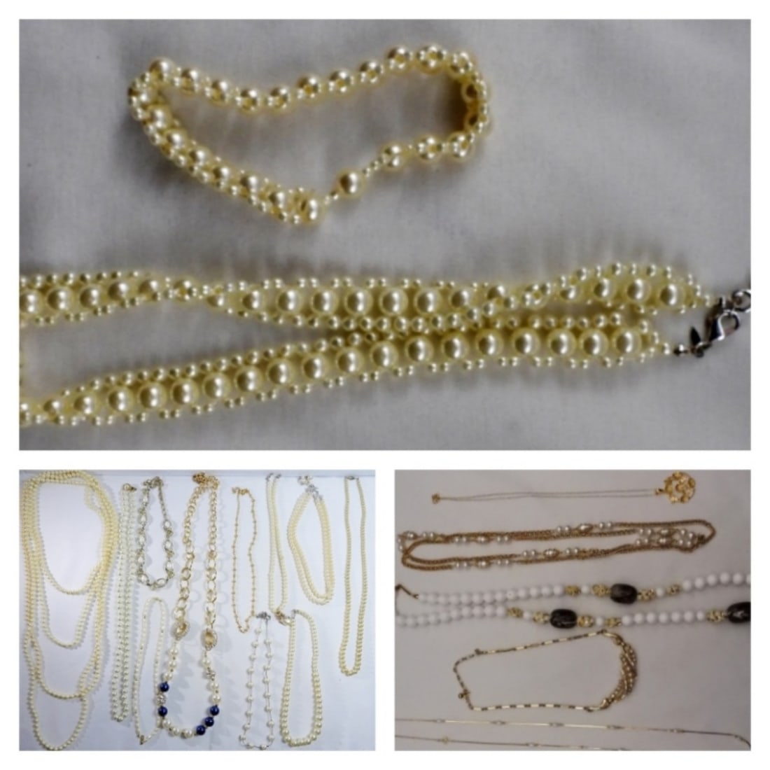 Gold-Tone & Faux Pearl Necklace Lot: 17 faux pearl and gold-tone necklaces, and a faux pearl bracelet