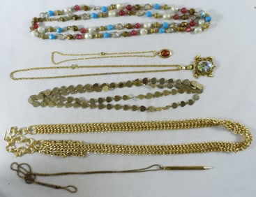 6 Long Gold-Toned Necklaces
