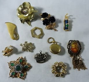12 Gold-Tone Brooches