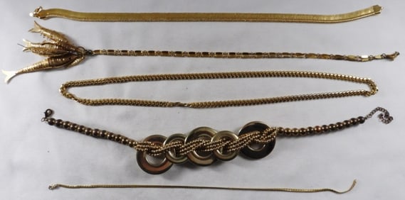 5 Gold-Tone Necklaces