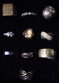 10 Silver-Tone Rings Sizes 5.5-10