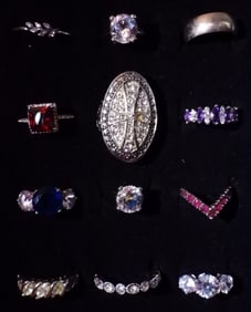 12 Silver-Tone Rings