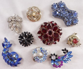 9 Rhinestone Brooches