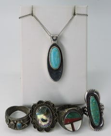 Vintage 925 Turquoise Rings & Necklace