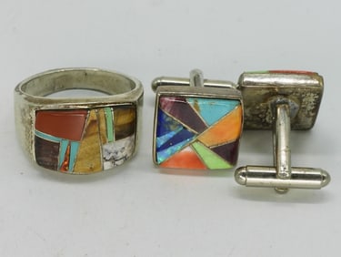 Stunning Southwest Mosaic Ring & Cufflinks