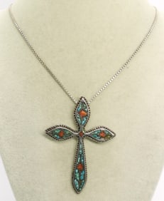 Inlaid Turquoise Cross 925 Pendant