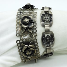 2 Vintage Sterling Flower Bracelets