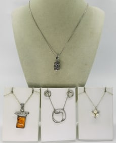 Amber, Pearl Necklaces and Earrings 925