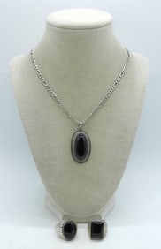 Men's Black Onyx Rings & Necklace 925