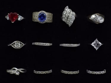 12 Sterling Simulated Diamond Rings