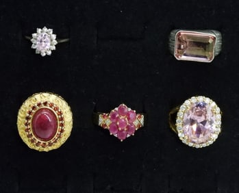 5 Pink Gemstone Sterling Rings