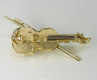 14k Sapphire Diamond Violin Brooch