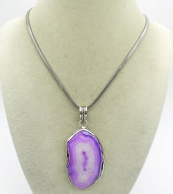 Large Pink Agate 925 Necklace