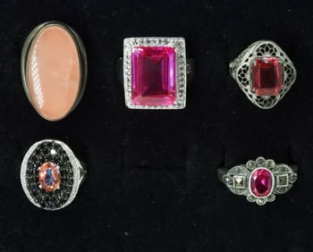 5 Sterling Pink Fashion Rings
