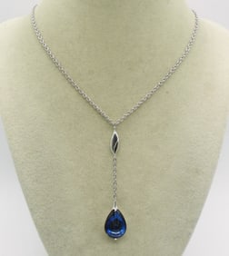 Baccarat Blue Crystal Lariat 925 Necklace