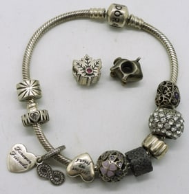 Pandora Bracelet with 11 Sterling Charms