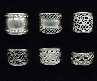 6 Sterling Fashion Rings - Bands