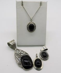 4 Sterling Black Onyx Pendants